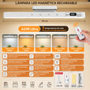 Lámpara LED Recargable USBC con Control Remoto. Luz Con Base Magnética Regulable con  5 Tonos de Luz, Brillo y Pantalla Digital. Blanca (29cm)