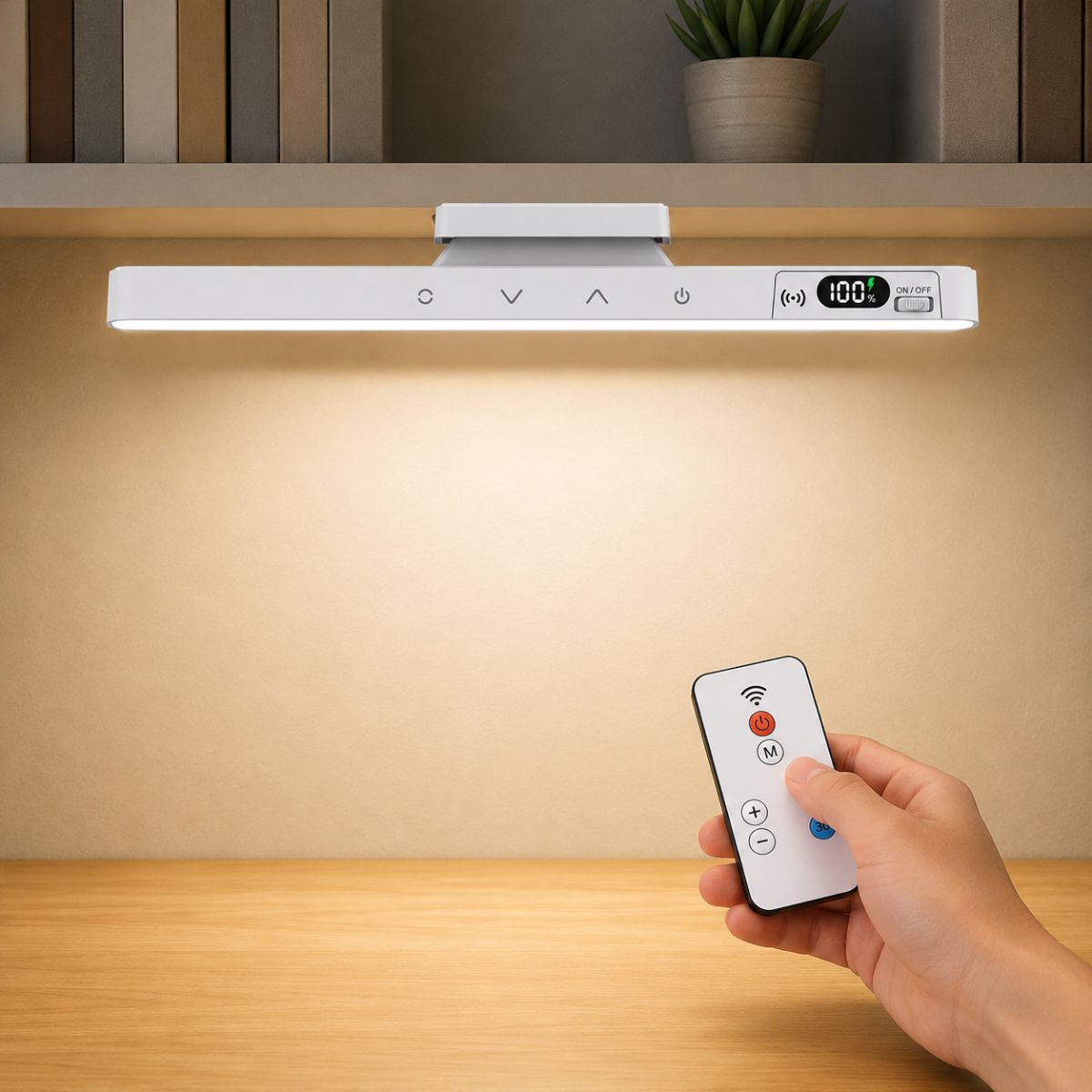 Lámpara LED Recargable USBC con Control Remoto. Luz Con Base Magnética Regulable con  5 Tonos de Luz, Brillo y Pantalla Digital. Blanca (29cm)