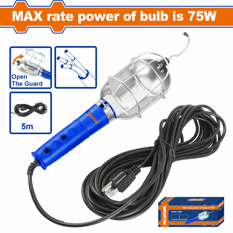 Lámpara de Mano E27 75W Pantalla de Aluminio Cable 5m Resistente 125V