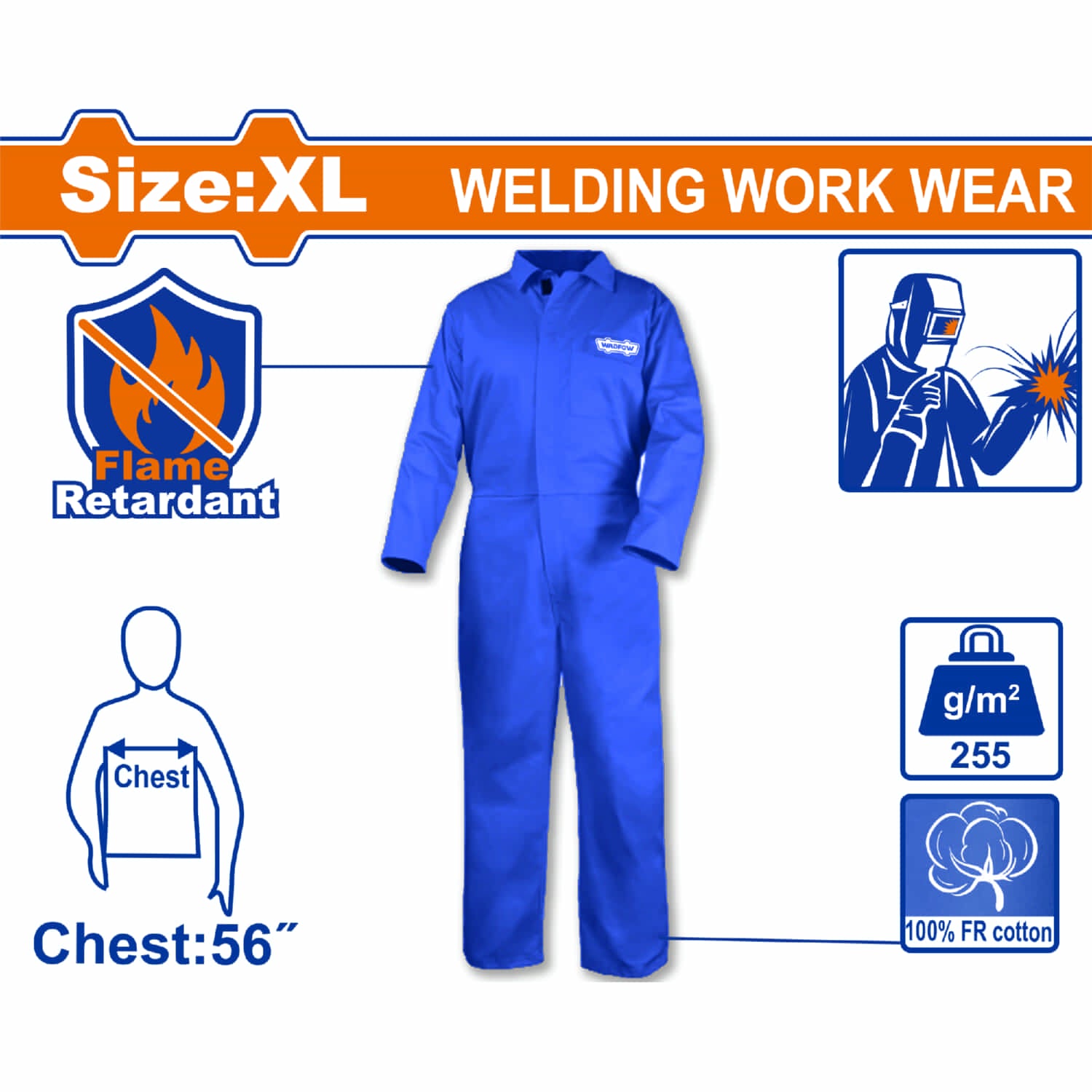 Overol Manga Larga Ignífugo Talla XL Algodón grueso 9oz Resistente al Fuego para Soldadura y Chispas. Enterizo de Soldador.