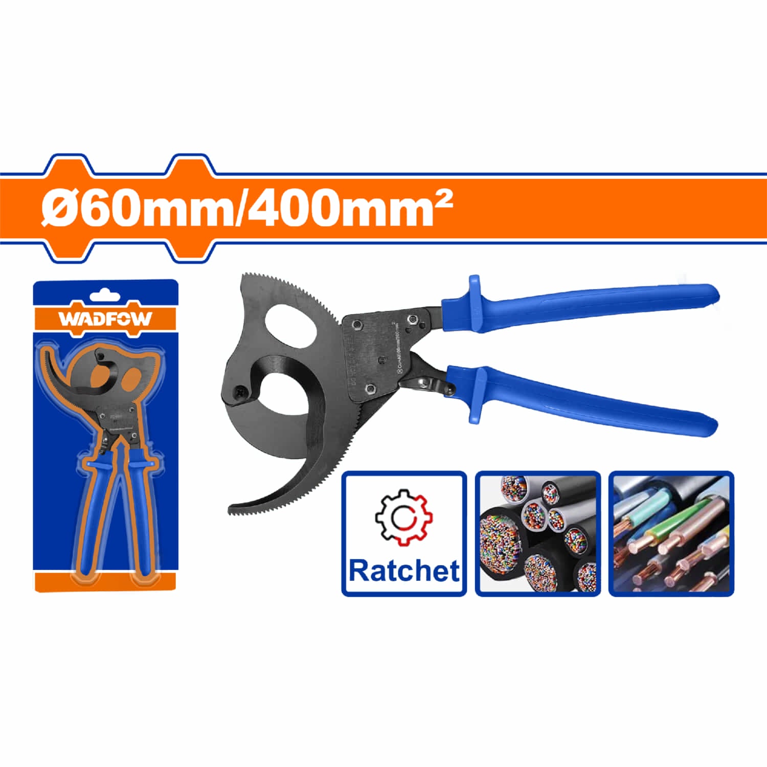 Cortador de Cable Ratchet φ60mm/400mm² CR-MO Long. 320mm Forjado. Corta Alambre.