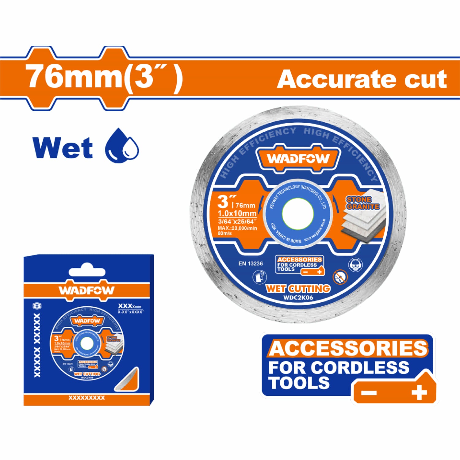 Disco de Diamante 76 (3") Compatible con WLAP571 Corte preciso. Húmedo.