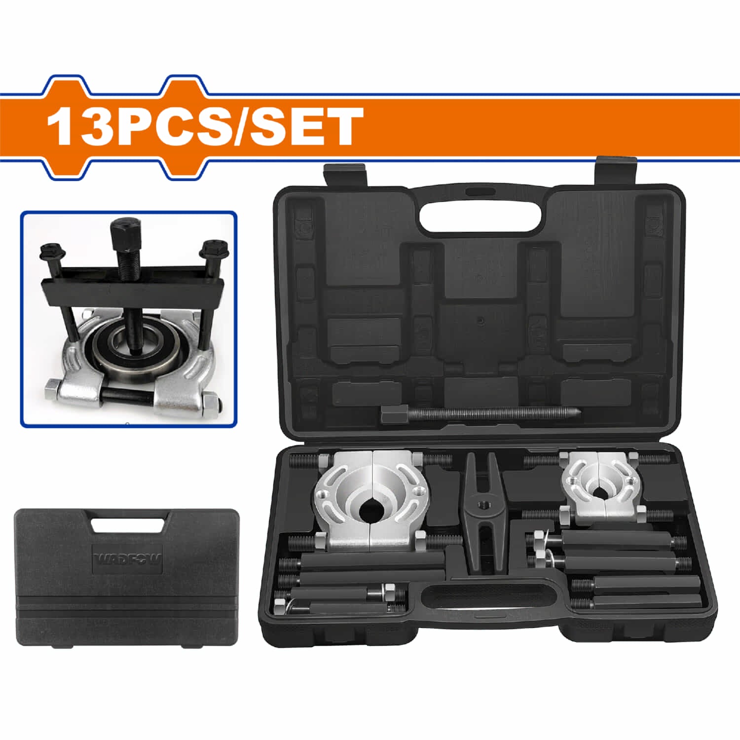 Extractor Universal de Engranajes 2" y 3" con Separadores Varillas Compatible con ejes, poleas y volantes. Set de 13 piezas.