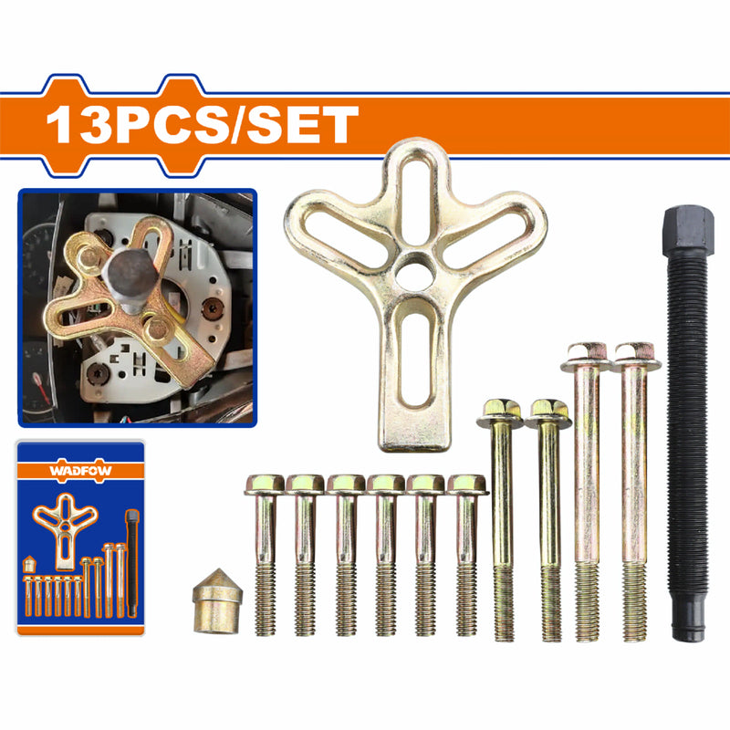 Extractor automotriz pata de gallo o de volante 13 pzas. Ideal para engranajes y cigüeñal. Tratamiento forjado.