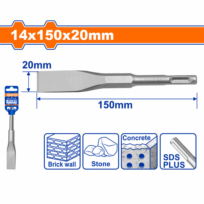 Cincel SDS Plus Punta Plana 14x150x20mm para Concreto, Ladrillo y Cemento.