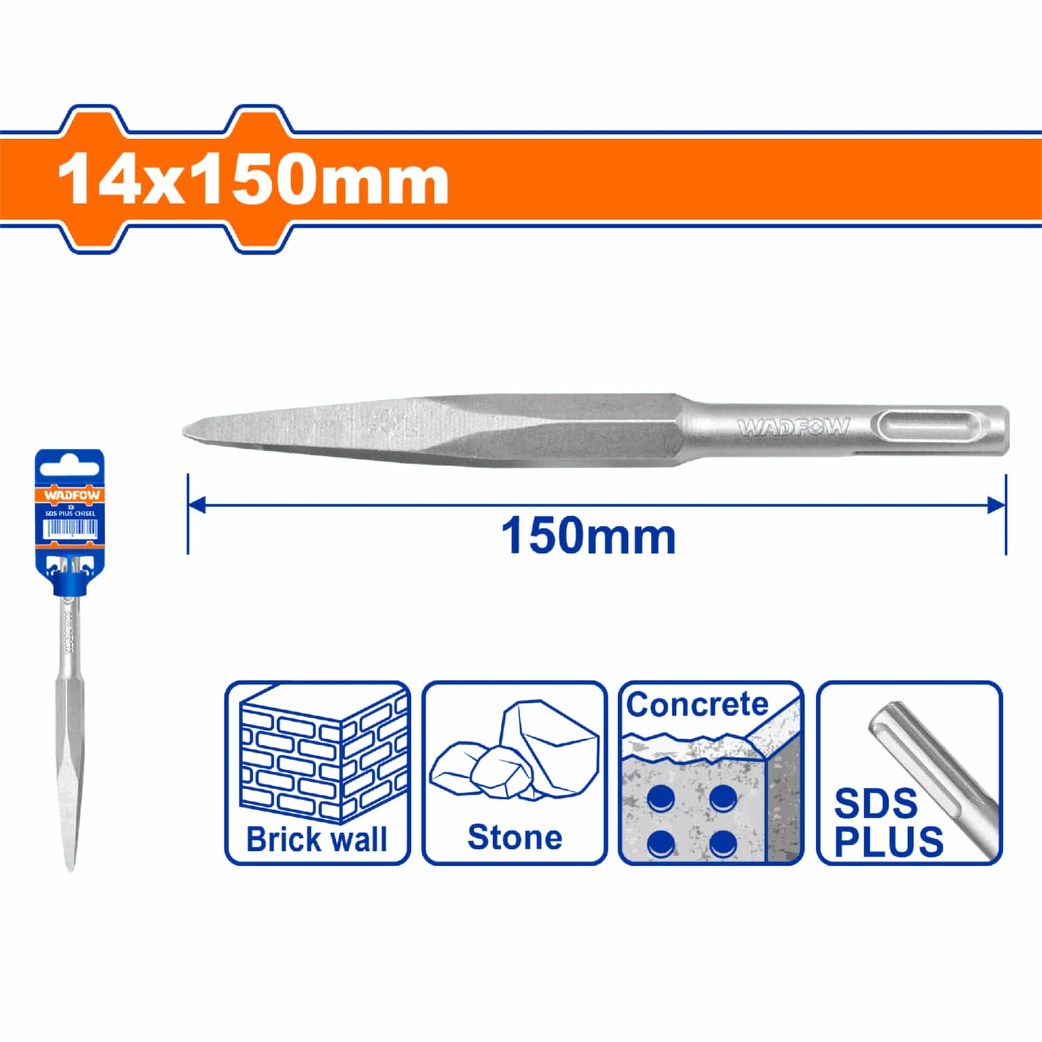 Cincel SDS Plus Punta afilada 14×150 mm para Concreto, Ladrillo y Cemento.