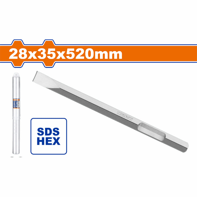 Cincel Hexagonal 28x35x520mm Plano para Concreto, Ladrillo y Cemento. Larga Duración.