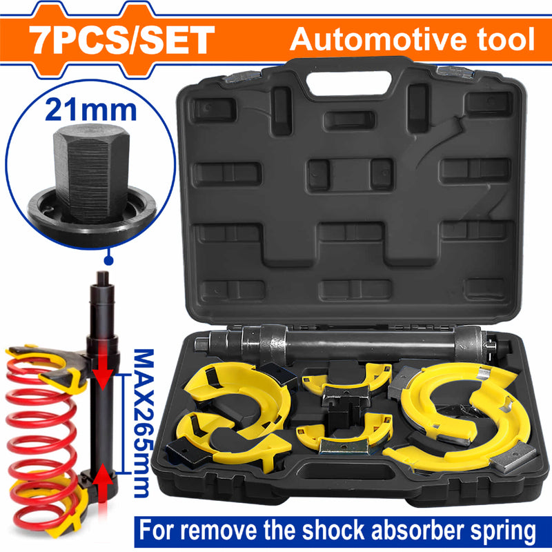 Compresores de Resortes Helicoidales 3 Pares  80-190mm Apertura 265mm Acero Carbono 21mm Hex Set 7 pzas.
