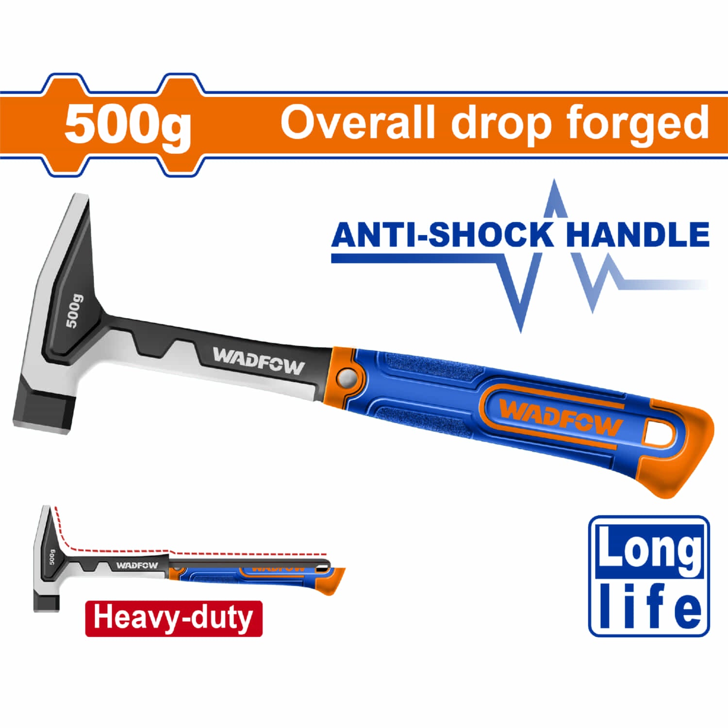 Martillo Forjado 500g Tratamiento térmico. Cabeza robusta y larga duración.