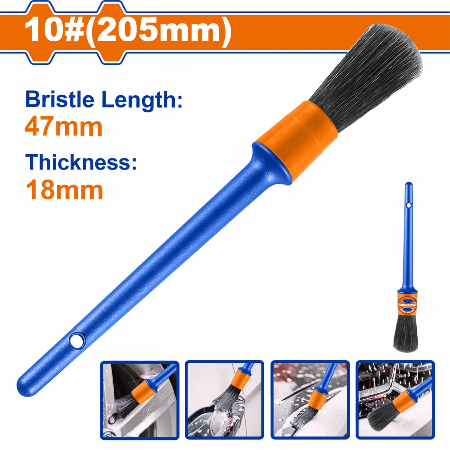 Pincel para detailing en llantas y huecos pequeños #10 Long 205mm Díametro 18mm Cerdas 47mm