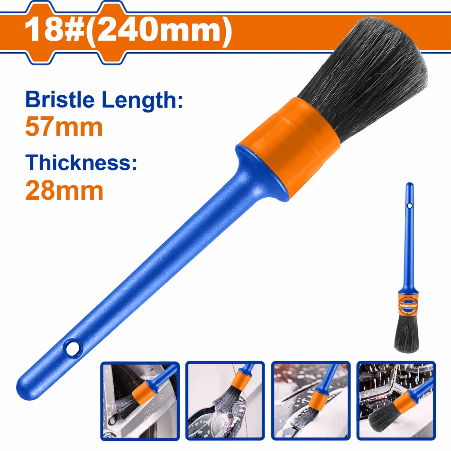 Pincel para detailing en llantas y huecos pequeños #18 Long 225mm Díametro 28mm Cerdas 57mm