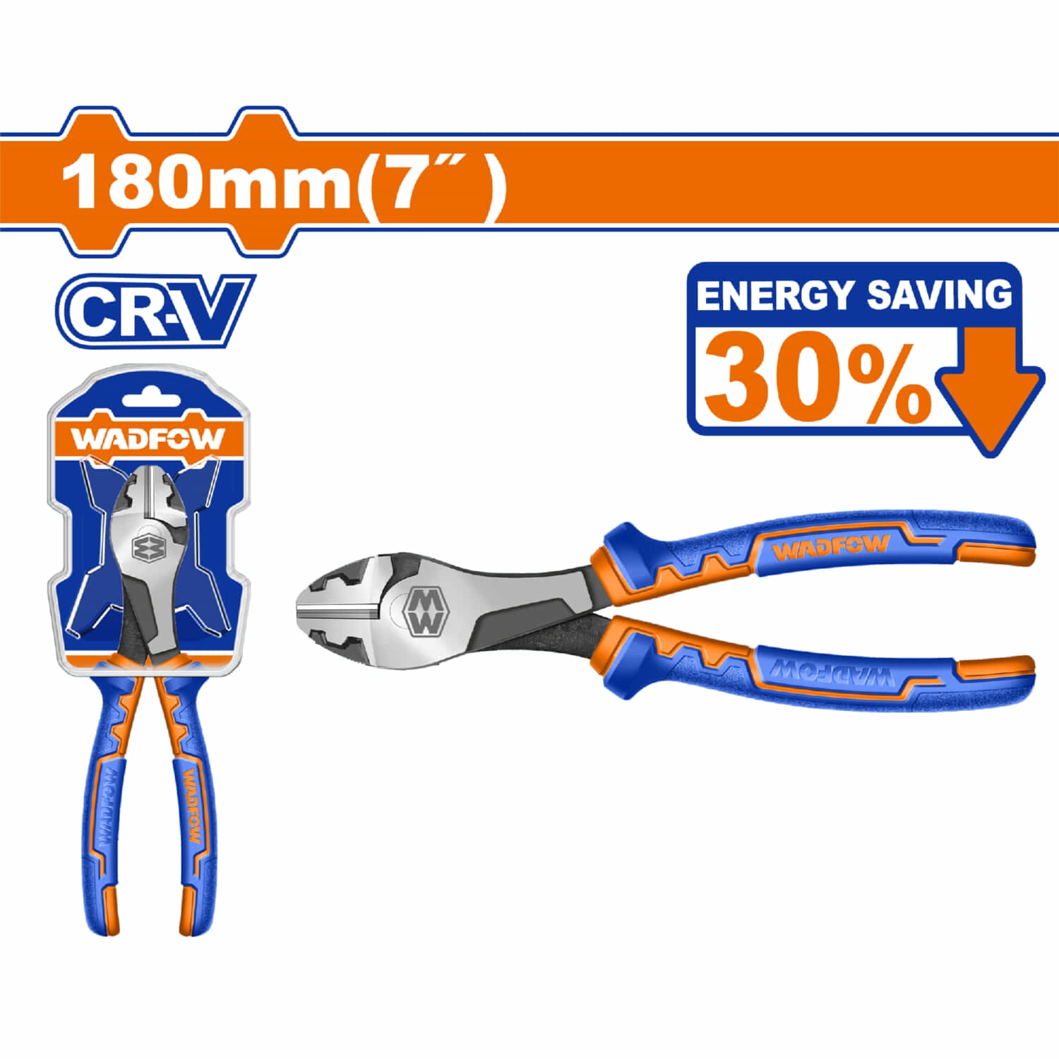 Alicate de corte diagonal 180mm (7") Ahorro de energía 30% Mango cómodo. Acabado pulido. Alto apalancamiento. Pinza