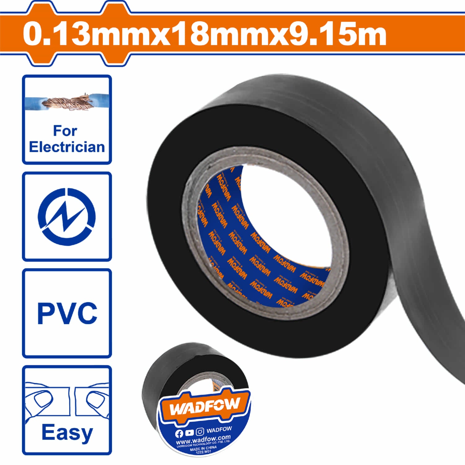 Gutapercha Tape Eléctrico de PVC puro 18mmx9.15m Color Negro. Cinta Aislante.