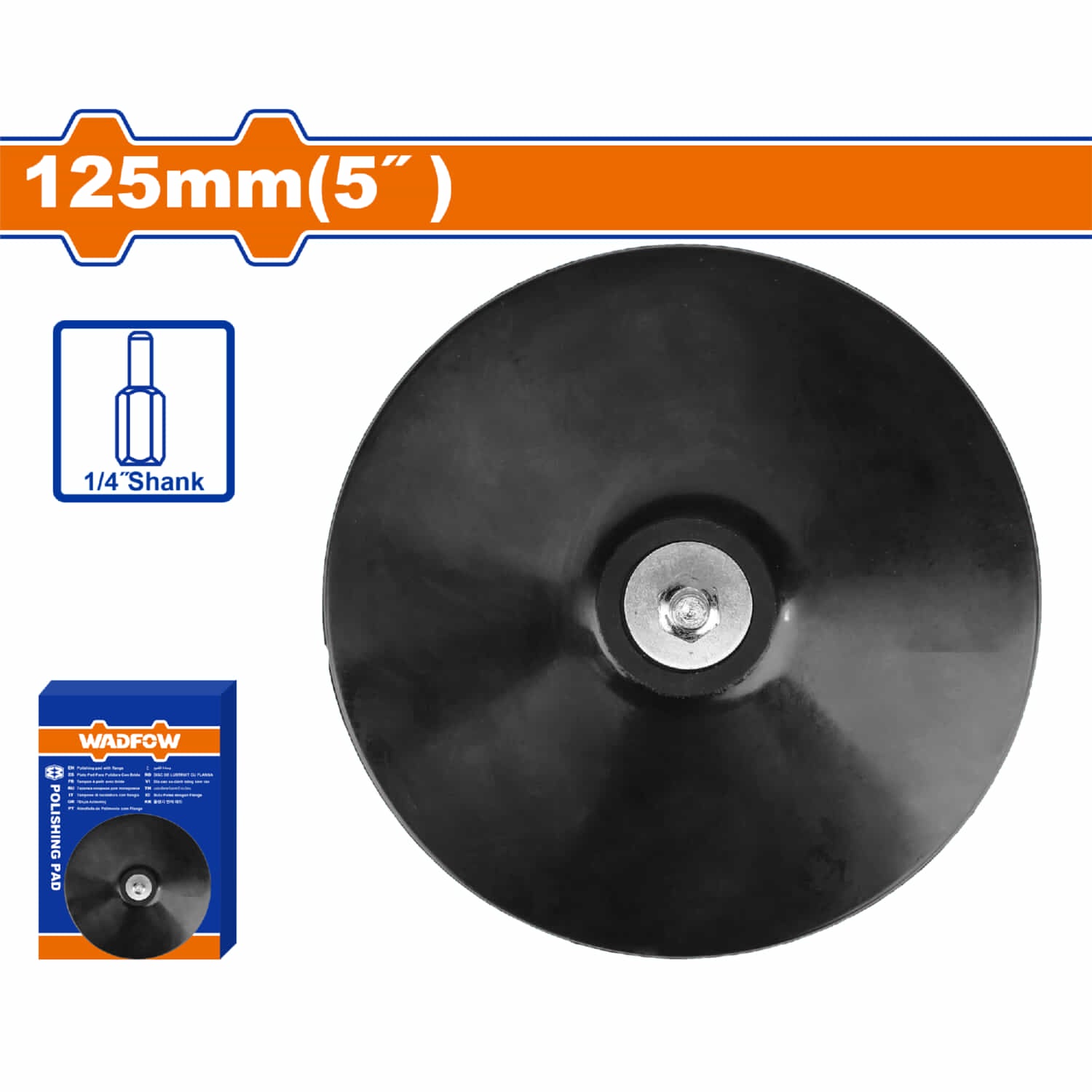Disco de plástico 125mm(5") vástago 1/4" Para bonete de lana, discos de ljado y discos de fibra. Almohadilla