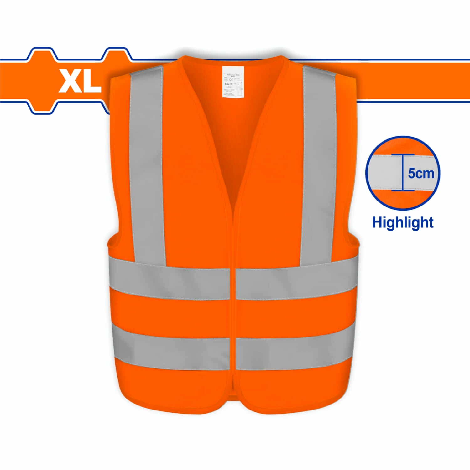 Chaleco reflectivo con banda de seguridad Naranja. Ancho de la tira:5cm. Poliéster. Talla XL.