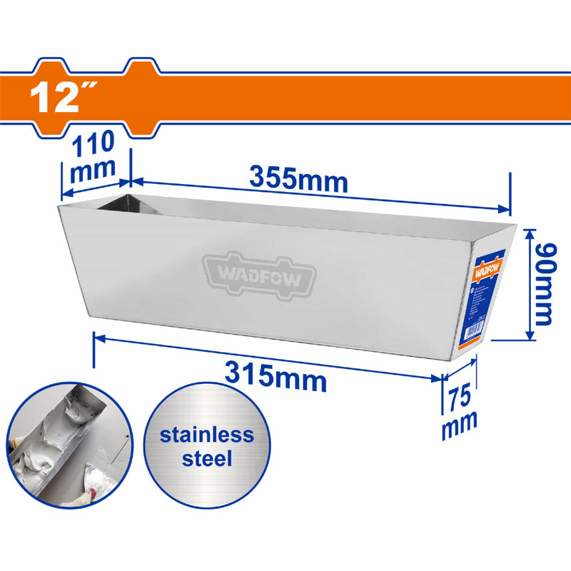 Bandeja de Acero Inoxidable para Yeso 12" (30cm) Base 315x75mm Grosor 0.8mm Mezcladora