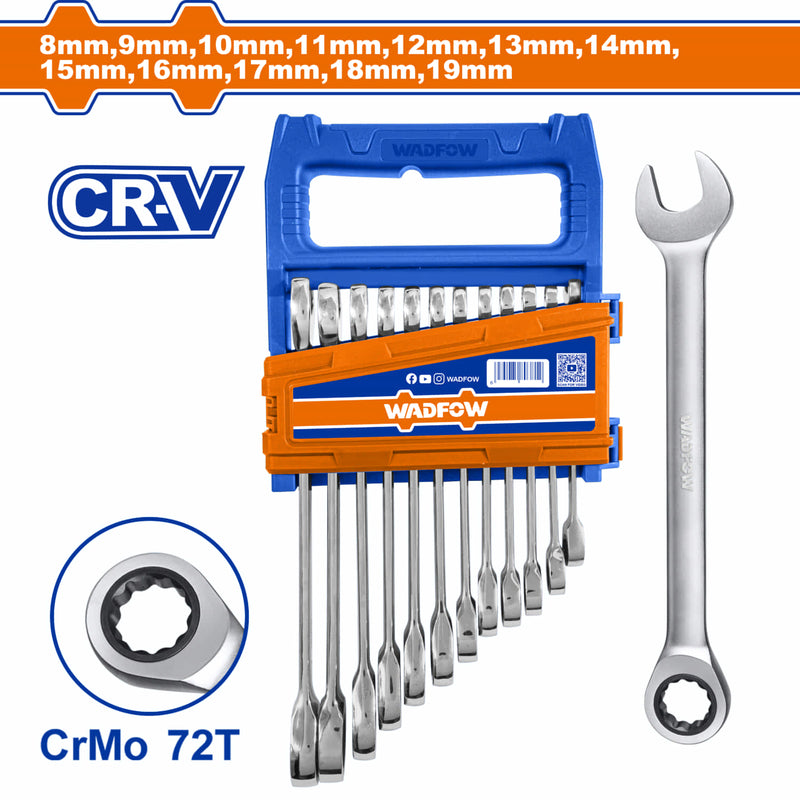 Llaves Inglesas Ratchet 8-19mm. Acabado pulido. Cr-V Set 12 pzas.