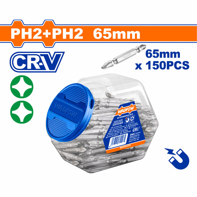 Puntas de destornillador PH2 65mm Superficie arenada magneticas antideslizantes. CR-V Caja 150 pzas