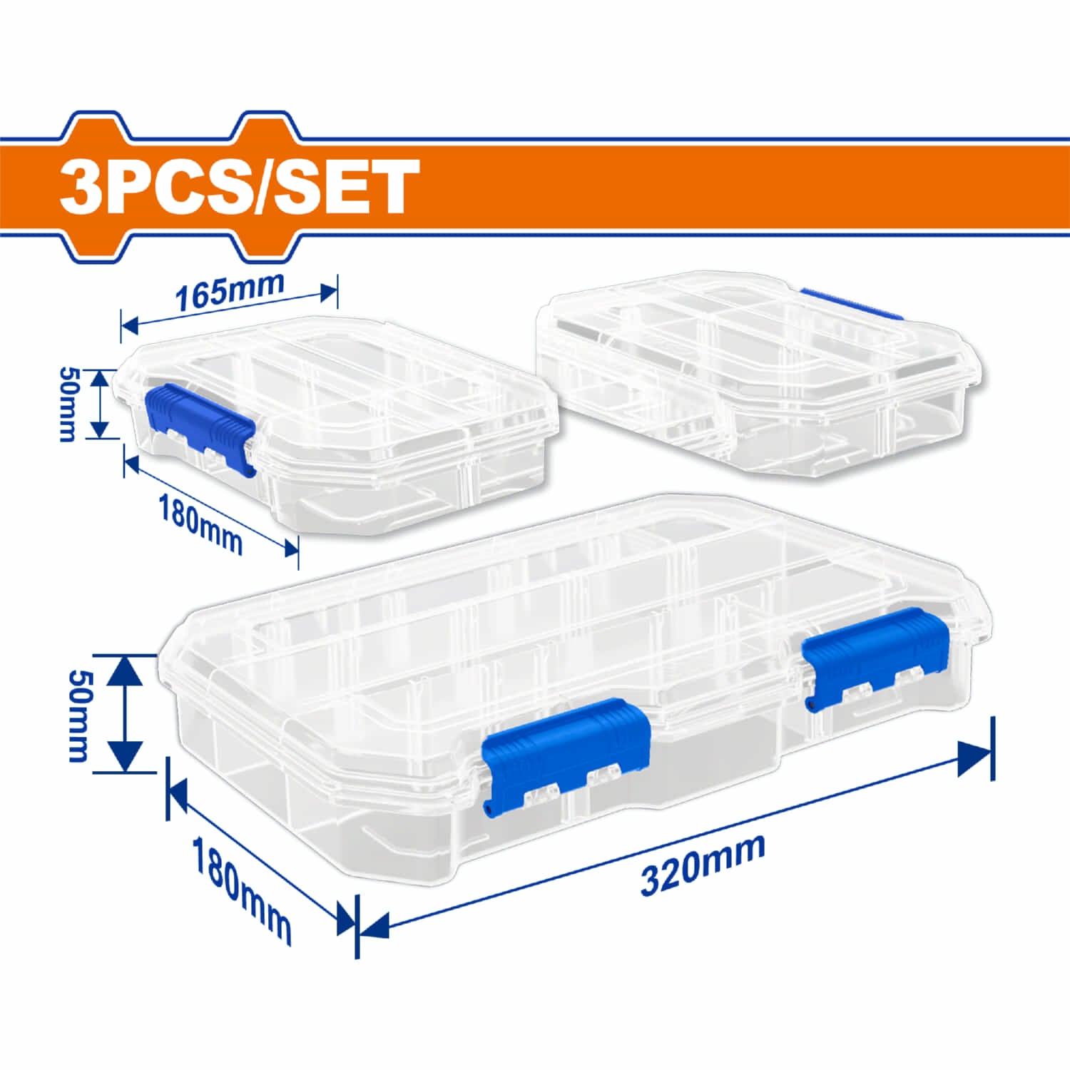Cajas Organizadoras de Plástico Set 3 pzas. Tamaños: 180x165x 50mm (2) 320x180x50mm (1) Estuches Transparentes