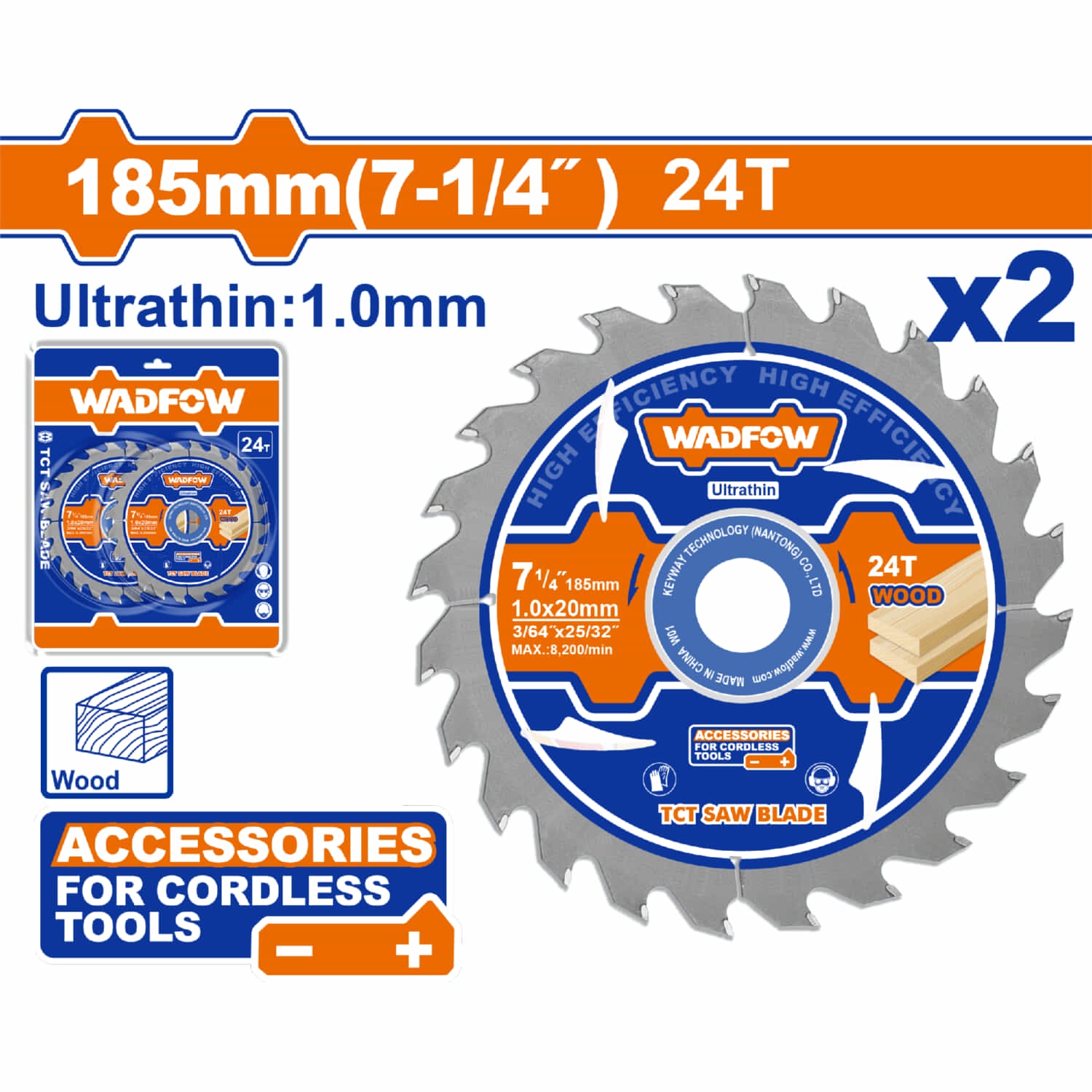 Discos Sierra Ultra Fina 7-1/4" (185mm) 1.0mm 24T Corte en Madera. Uso en Sierras Circulares. Set 2 pzas.