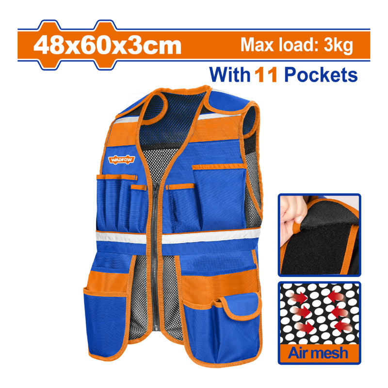 Chaleco con Bolsillos para Herramientas 60x48x3cm Correas para hombro y cintura ajustables. 11 bolsillos. Carga Max 3Kg