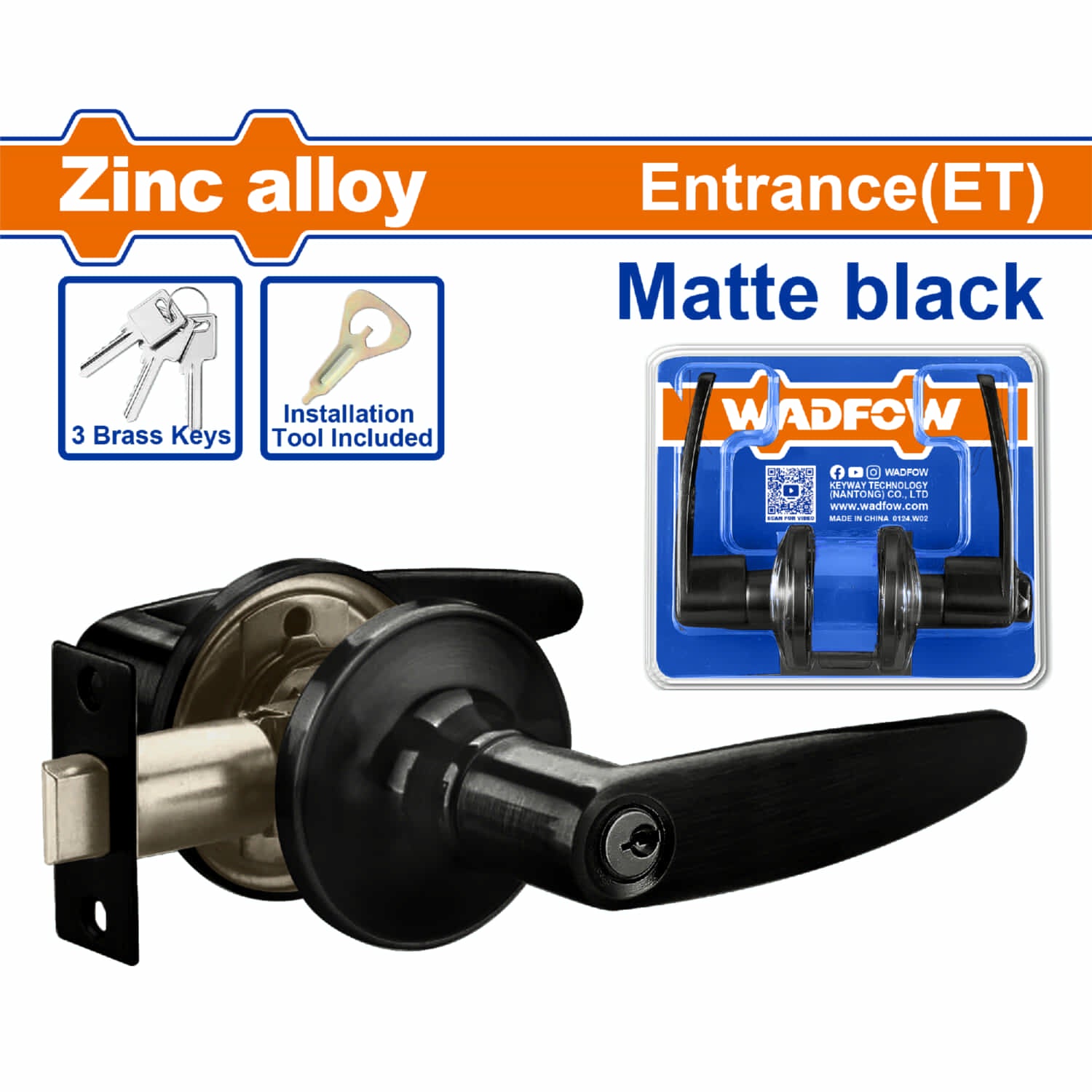 Cerradura Manija palanca de puerta para entrada (ET) 65mm acero inoxidable negro. Palanca tubular.