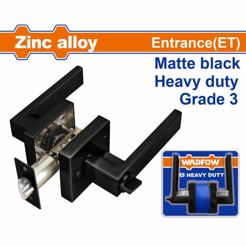 Cerradura De Manigueta cuadrada Negro Mate. Cilindro De Seguridad. Función Entrada (ET) Espesor: 35-45mm Manija.