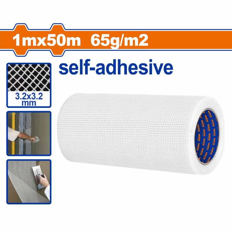 Cinta autoadhesiva malla de fibra de vidrio para trabajos de revestimiento y grietas de paredes 50mx1m 65g/m2 Blanco
