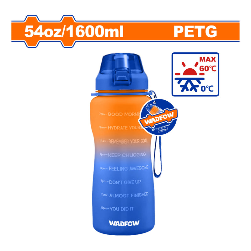 Botella Plástica Para Agua 54Oz (1600ml) Libre De BPA Con Diseño Antifugas Y Rango 0°C A 60°C (285x103mm)