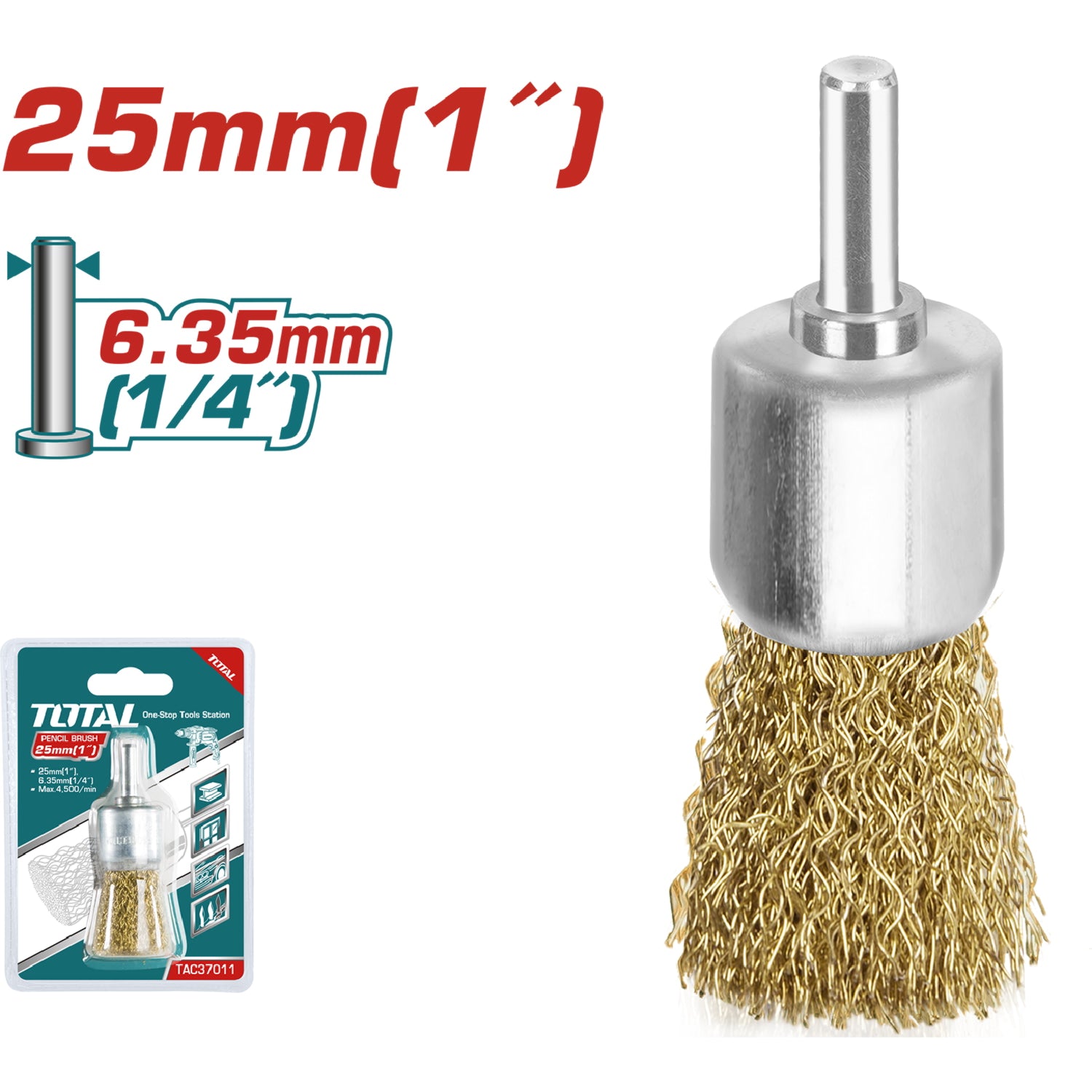 Cepillo de Alambre Cilindrico con vastago de 24mm. Para Taladro. Diametro alambre 0.35 mm.