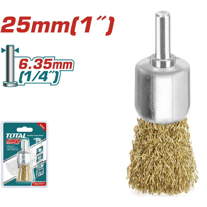 Cepillo de Alambre Cilindrico con vastago de 24mm. Para Taladro. Diametro alambre 0.35 mm.