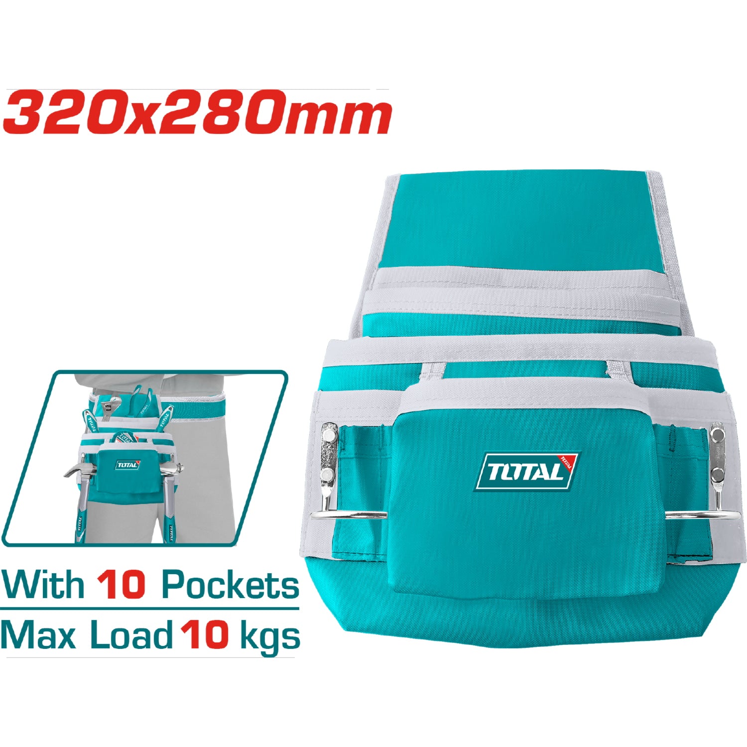 Bolsa de herramientas de cinturon L32*W28cm.Para 10 herramientas y 2 martillos.