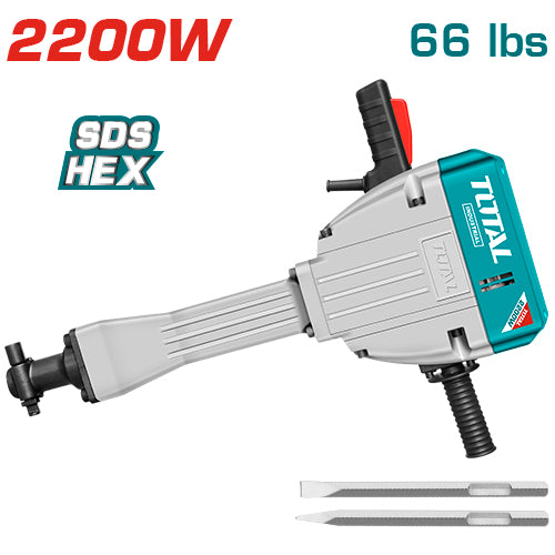 Demoledora 2200W SDS HEX 28mm 30kg. 110-120V~60Hz Calid. indust. Viene con maletín 2cincelesHEX.1año