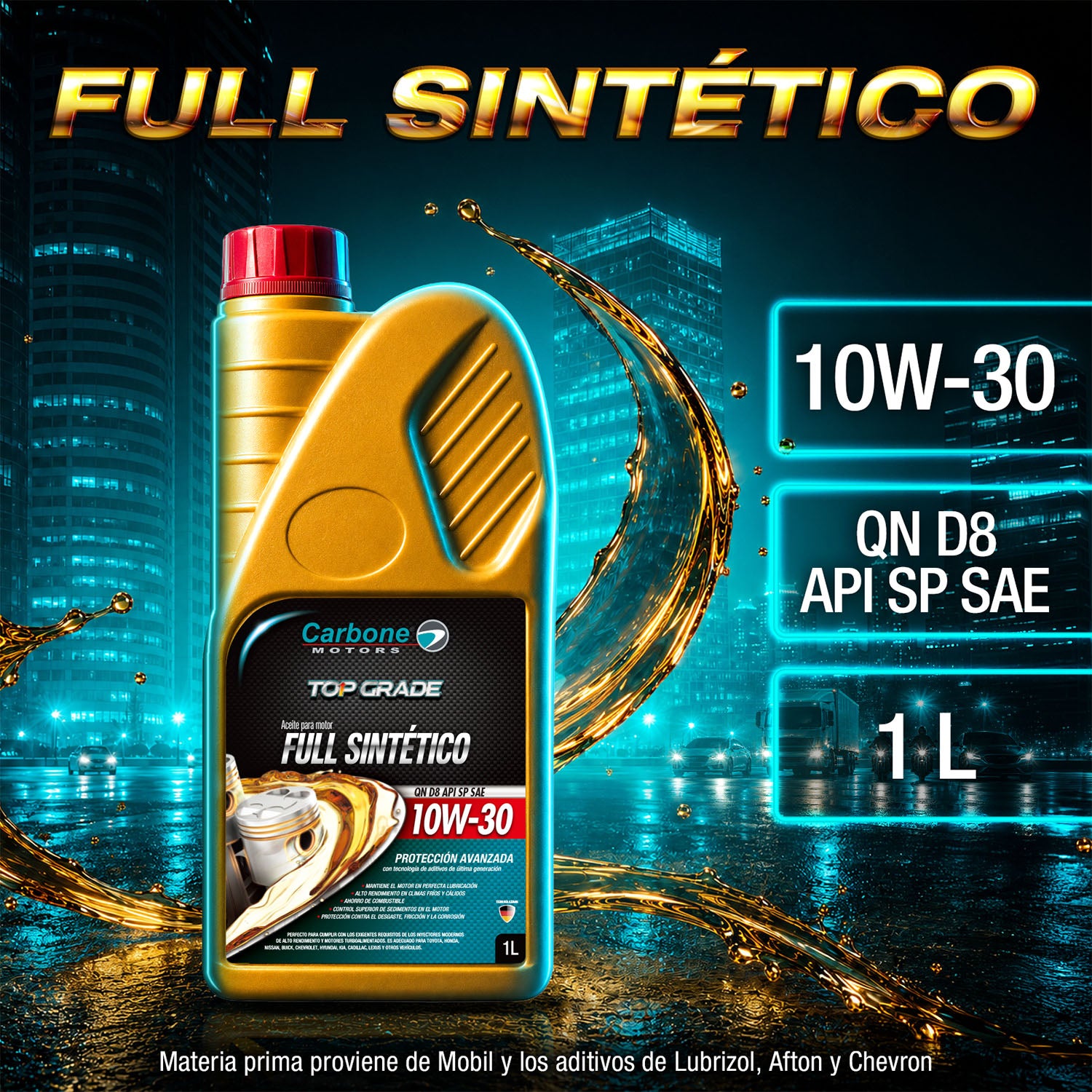 ACEITE DE MOTOR 10W-30 API SP SAE QN D8  FULL SINTETICO PARA MOTORES GASOLINA (1 LT)