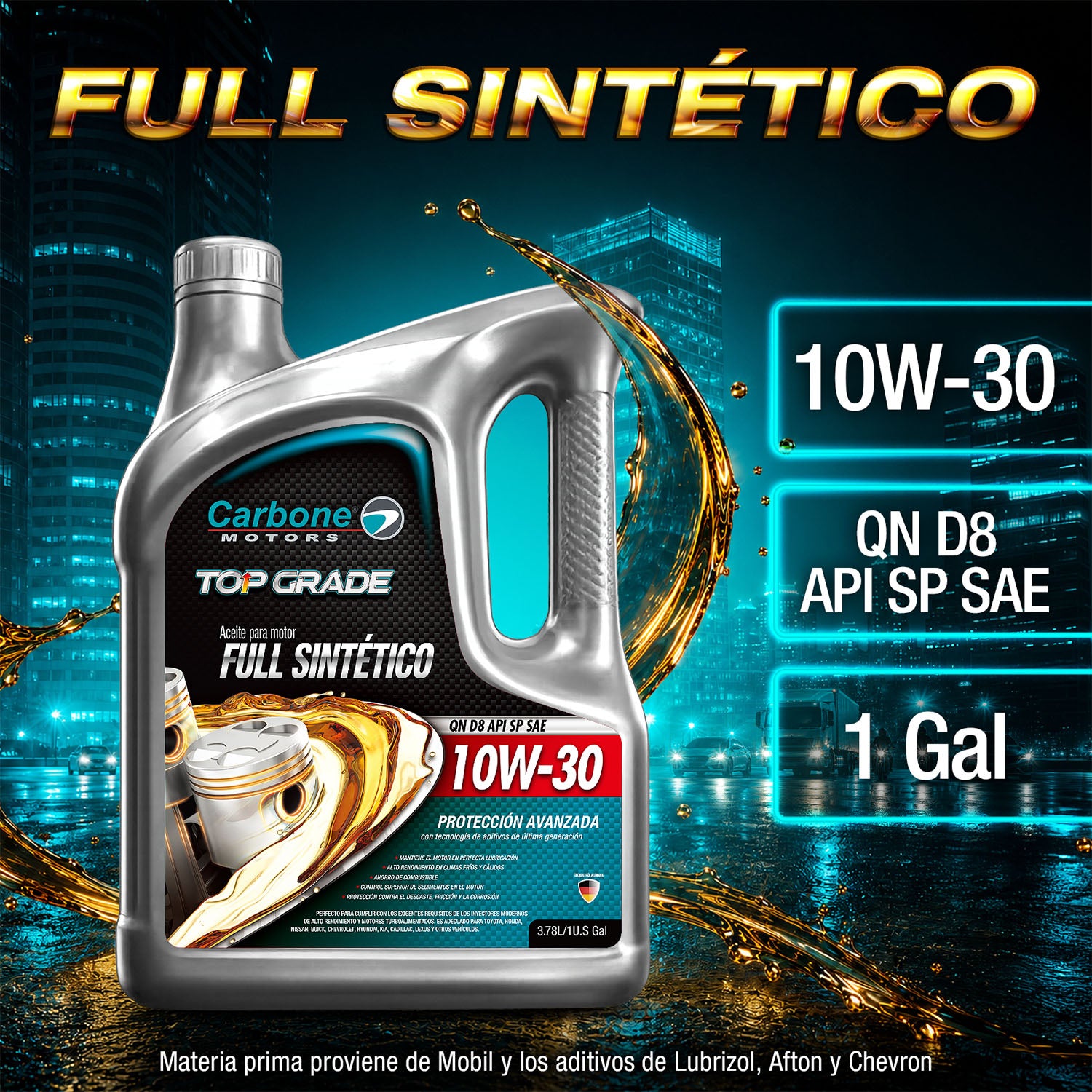 ACEITE DE MOTOR 10W-30 API SP SAE QN D8  FULL SINTETICO PARA MOTORES GASOLINA ( 1 GALON )