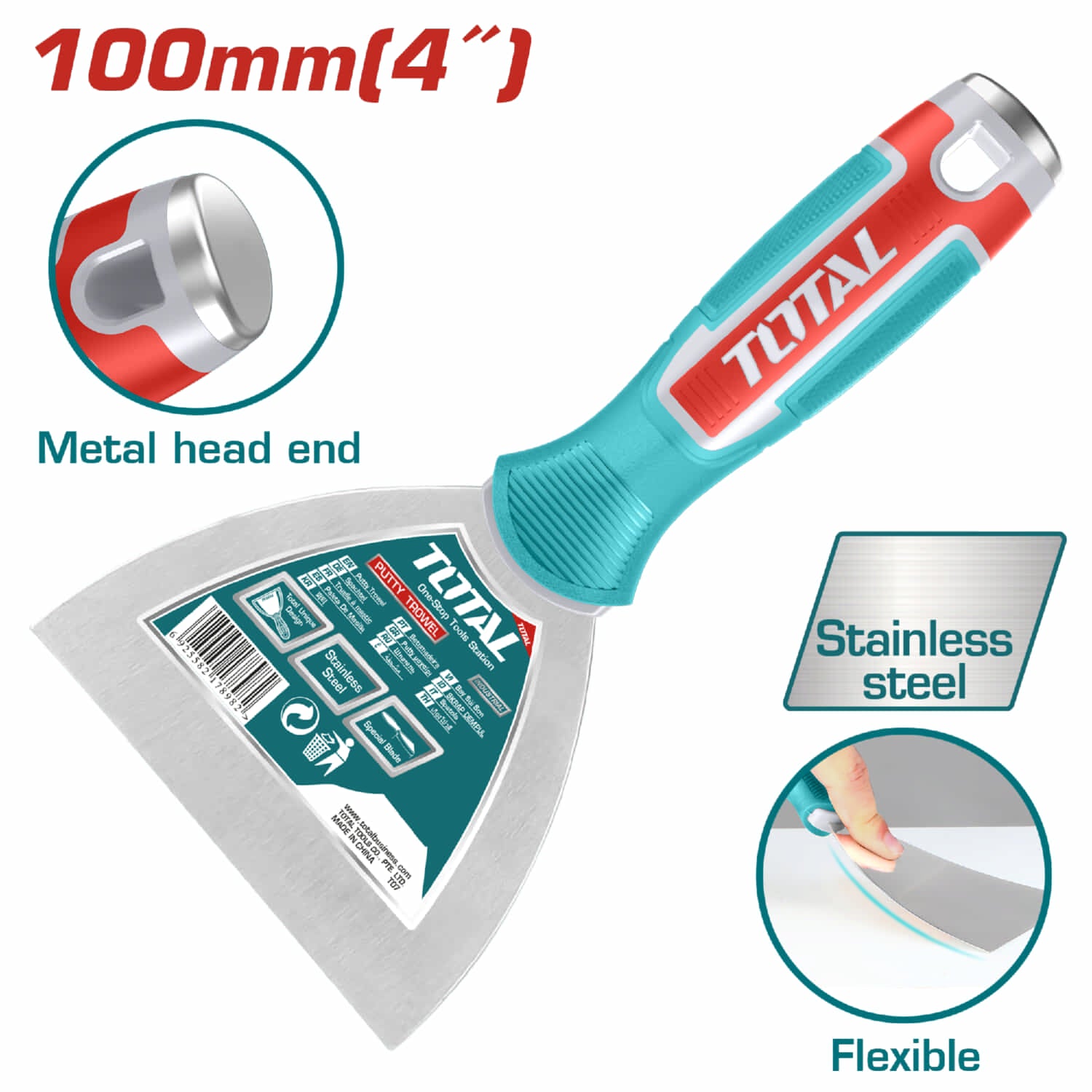 Espatula de 100 mm. Acero inoxidable. Mango comodo.