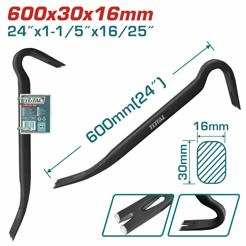 Pata de cabra de 24"(600mm)x1-3/16"(30mm)x5/8"(16.0mm) Vástago oval con muesca (30°, 68°)