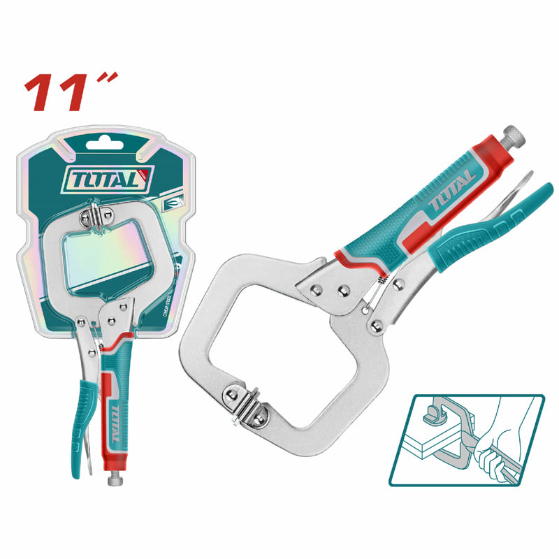 Alicate de presion tipo C abrazadera con anillo de amarre. 11"/275mm. Acabado niquelado. Peso 710g.