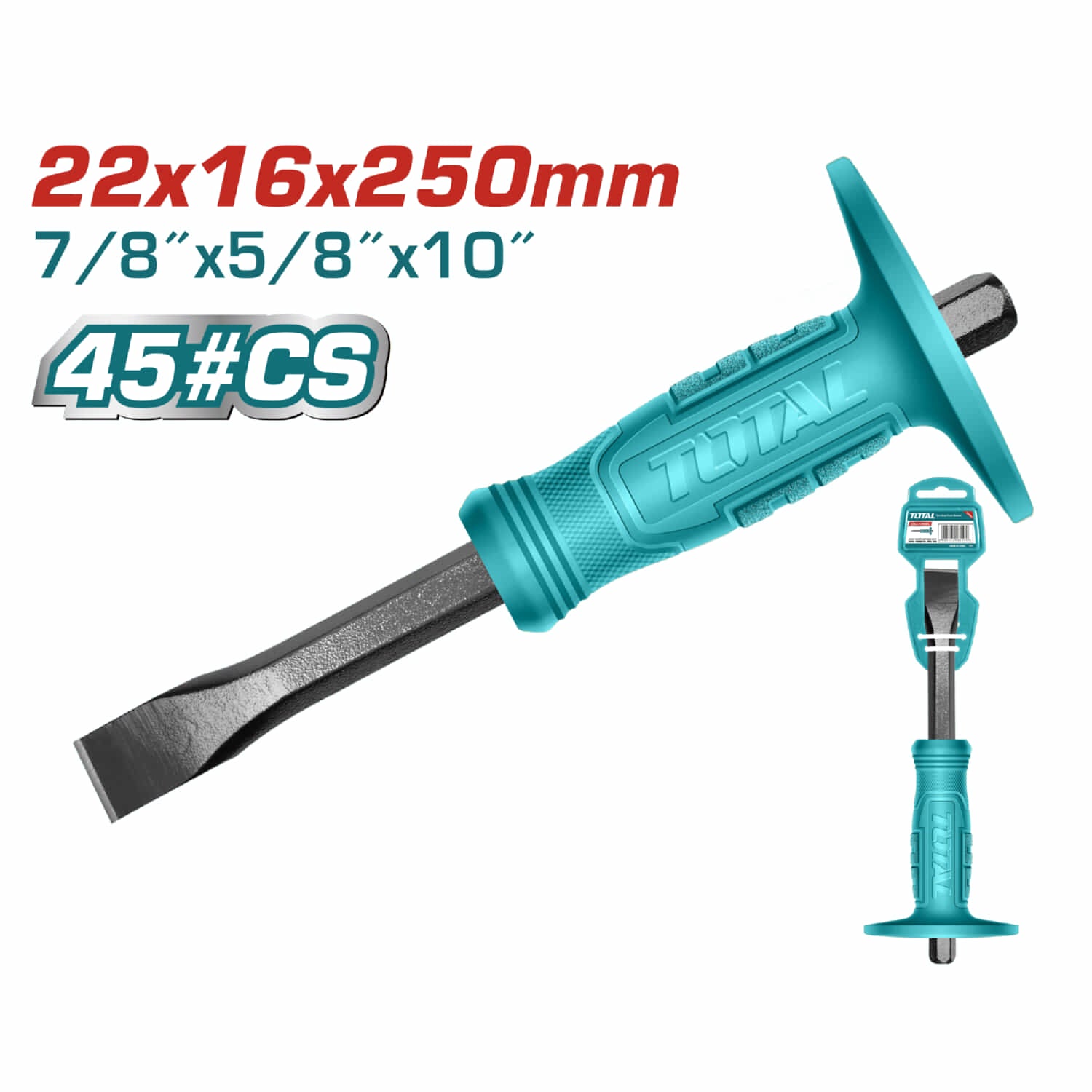 Cincel de 22 mm cabeza, mango 16 mm largo 250 mm. Alta calidad igual a stanley