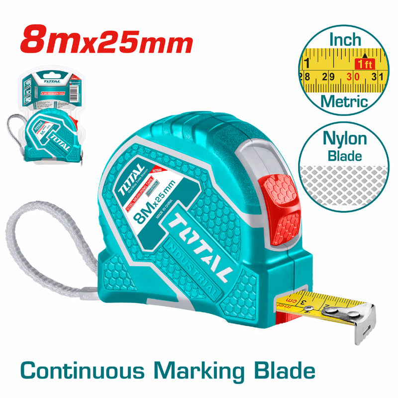 Cinta Métrica (métrico / pulgada). Acero de 8m. Ancho 25mm.