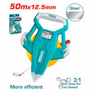 Cinta métrica de acero 50 mts x 12.5 mm. Métrico y pulgadas. Auto enrollable 3:1