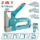 Grapadora 3 en 1 de Fuerza Ajustable. Grapas: Alambre: 1.2 mm, Corona: 11.3 mm, Longitud: 4-14mm.