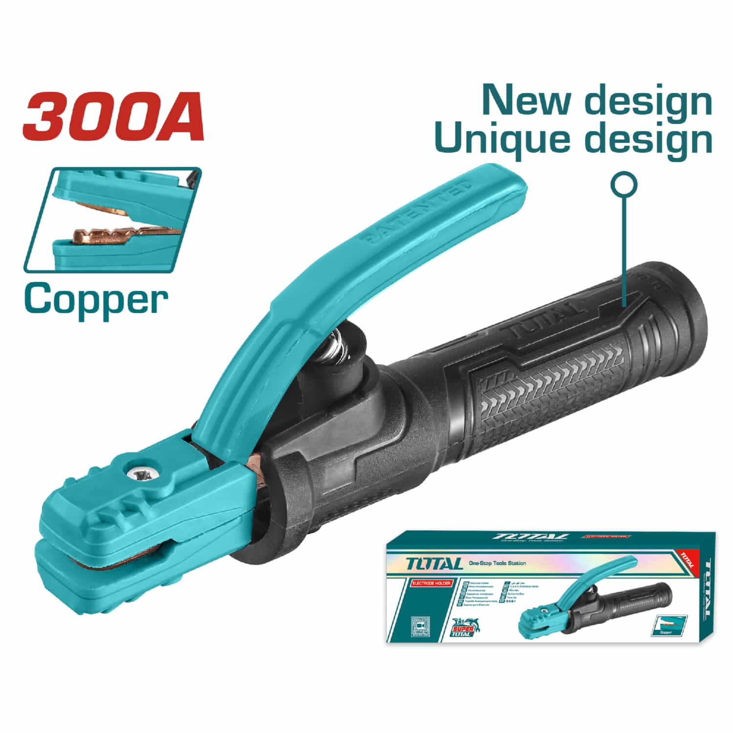 Porta Electrodo TOTAL. Corriente Nominal 300 A. Adecuado para la Maquina de Soldar MMA TOTAL.