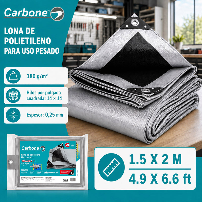 Lona multiusos reforzada de polietileno. Gruesa 180 g/m2 Gris/Negro