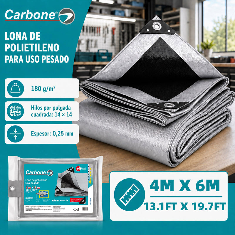 Lona multiusos reforzada de polietileno 4mx6mx0.25mm Gruesa 180 g/m2