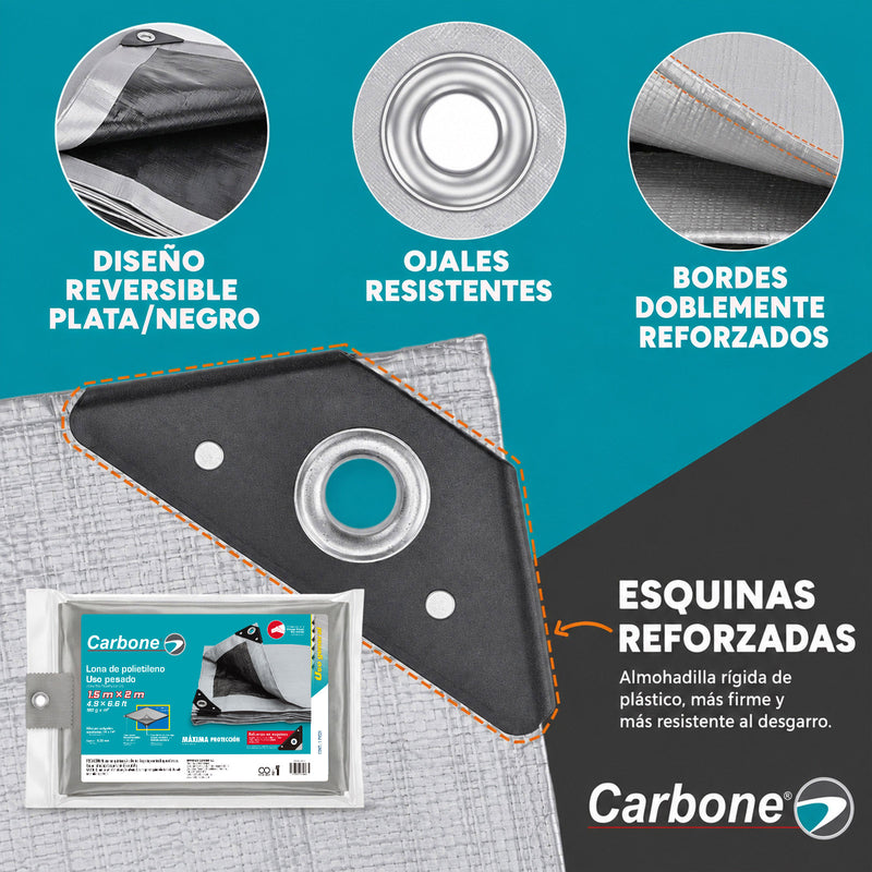 Lona multiusos reforzada de polietileno. Gruesa 180 g/m2 Gris/Negro