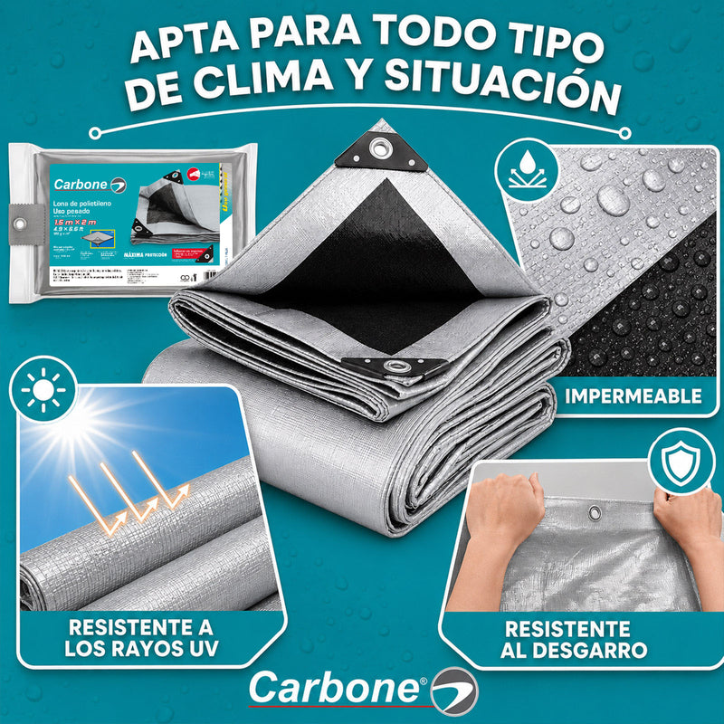 Lona multiusos reforzada de polietileno. Gruesa 180 g/m2 Gris/Negro