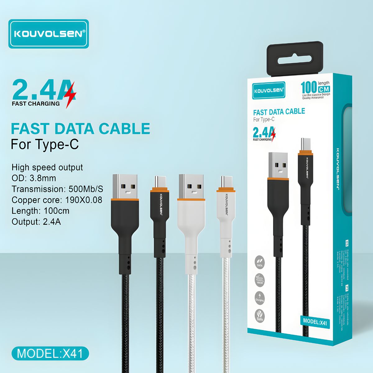 Cable USB A Tipo-C De Carga Rápida 2.4A Y Transferencia De Datos. Color Negro. Longitud De 1 Metro.