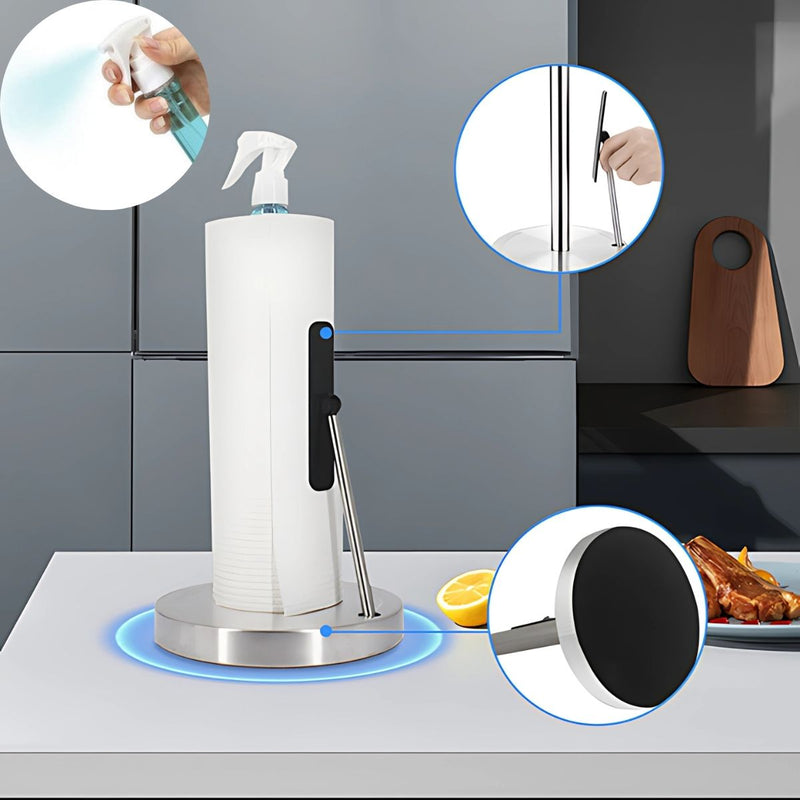 Soporte para papel toalla con atomizador incorporado. Portarrollos de Cocina 2 en 1 con Dispensador de Líquido de Limpieza.