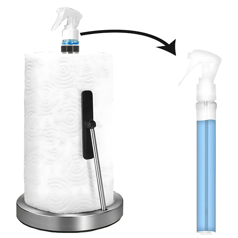 Soporte para papel toalla con atomizador incorporado. Portarrollos de Cocina 2 en 1 con Dispensador de Líquido de Limpieza.